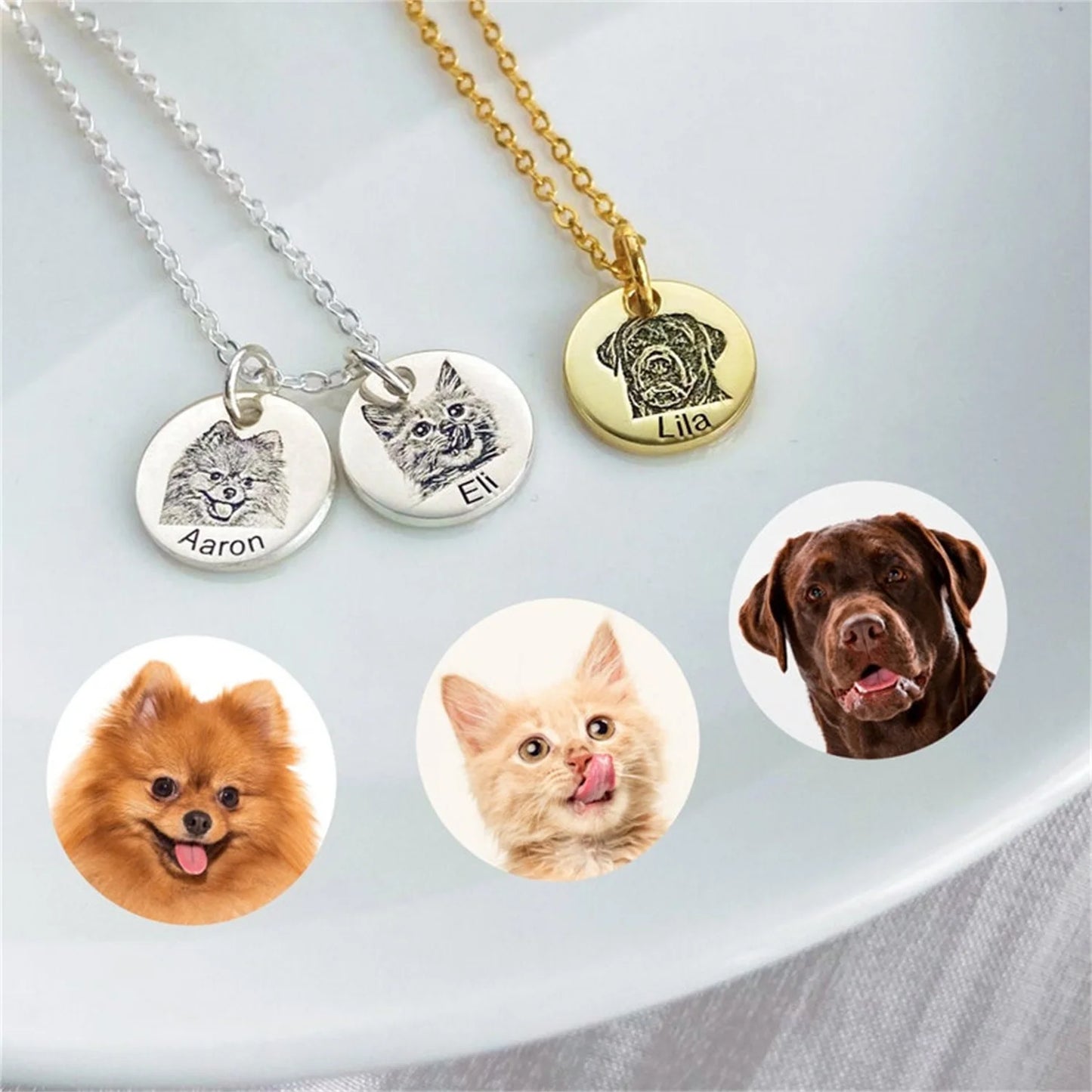 Personalized Pet Portrait Necklace with their Name and Picture