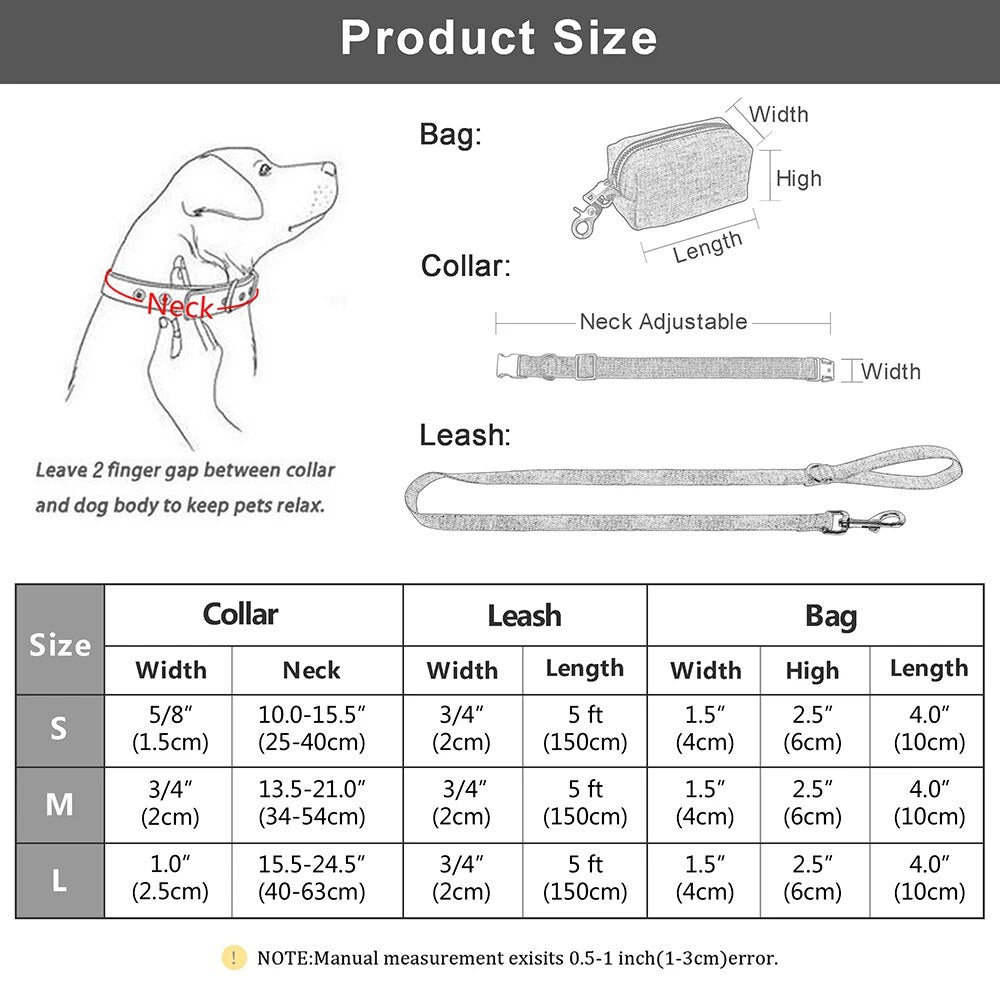 Personalized Dog Collar With Leash and Waste Bag Dispenser.