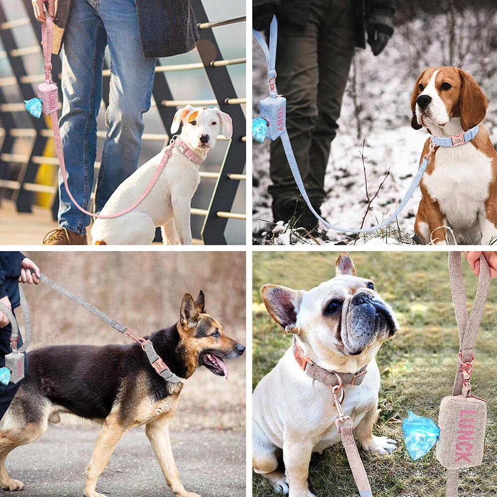 Personalized Dog Collar With Leash and Waste Bag Dispenser.