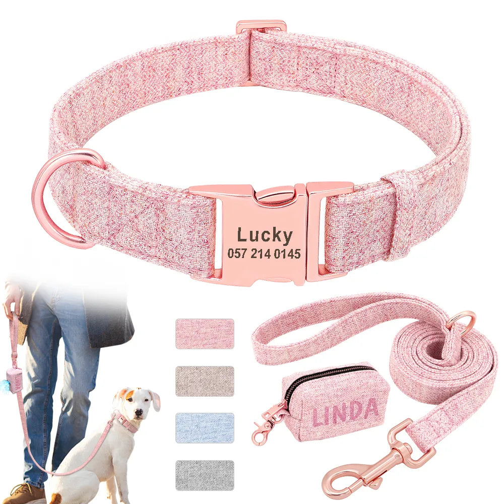 Personalized Dog Collar With Leash and Waste Bag Dispenser.