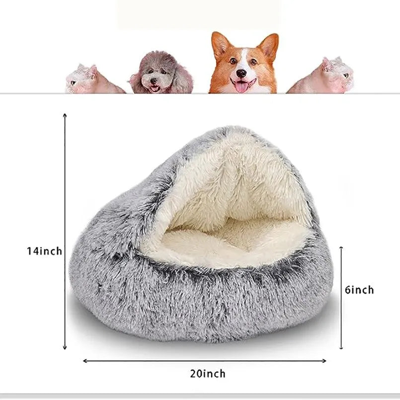 Soft Plush Pet Bed with Cover 2 in 1 Sleeping Nest Cave for Cats & Small Dogs