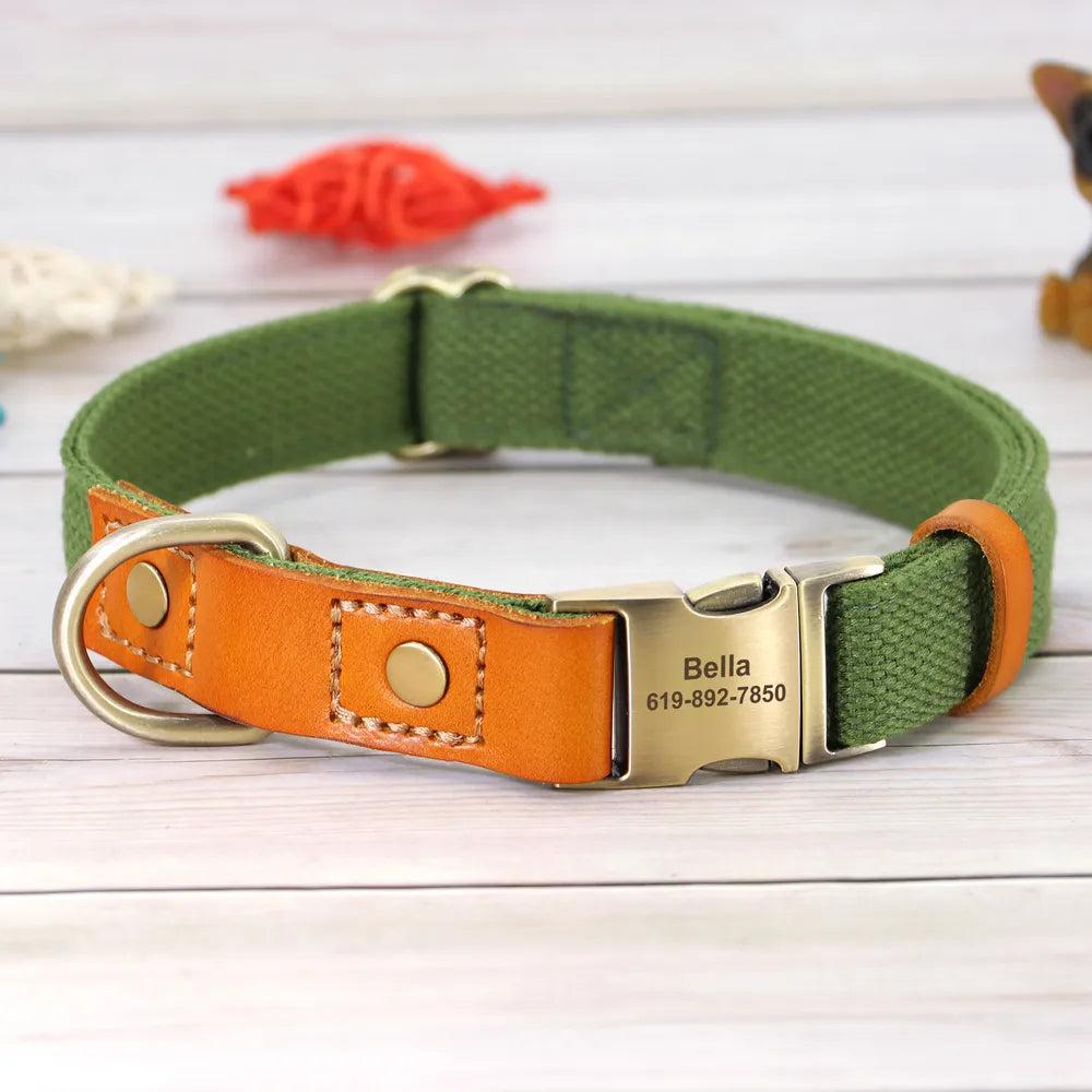 Nylon Custom Dog Collar & Leash Set with Personalized Name Tag