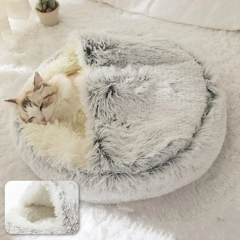 Soft Plush Pet Bed with Cover 2 in 1 Sleeping Nest Cave for Cats & Small Dogs