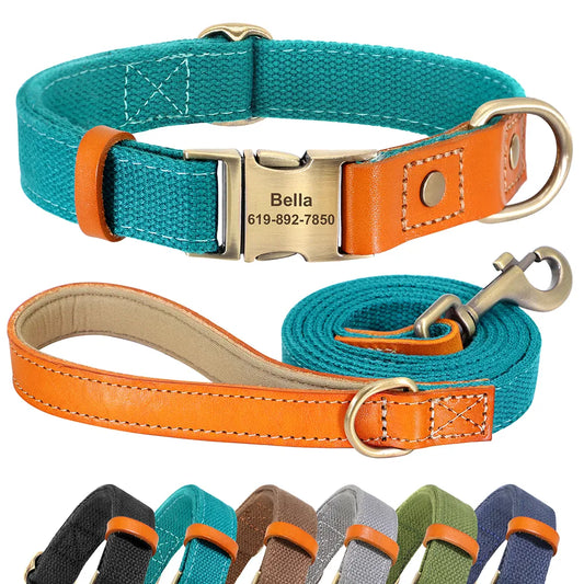 Nylon Custom Dog Collar & Leash Set with Personalized Name Tag