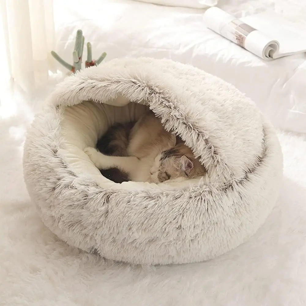 Soft Plush Pet Bed with Cover 2 in 1 Sleeping Nest Cave for Cats & Small Dogs