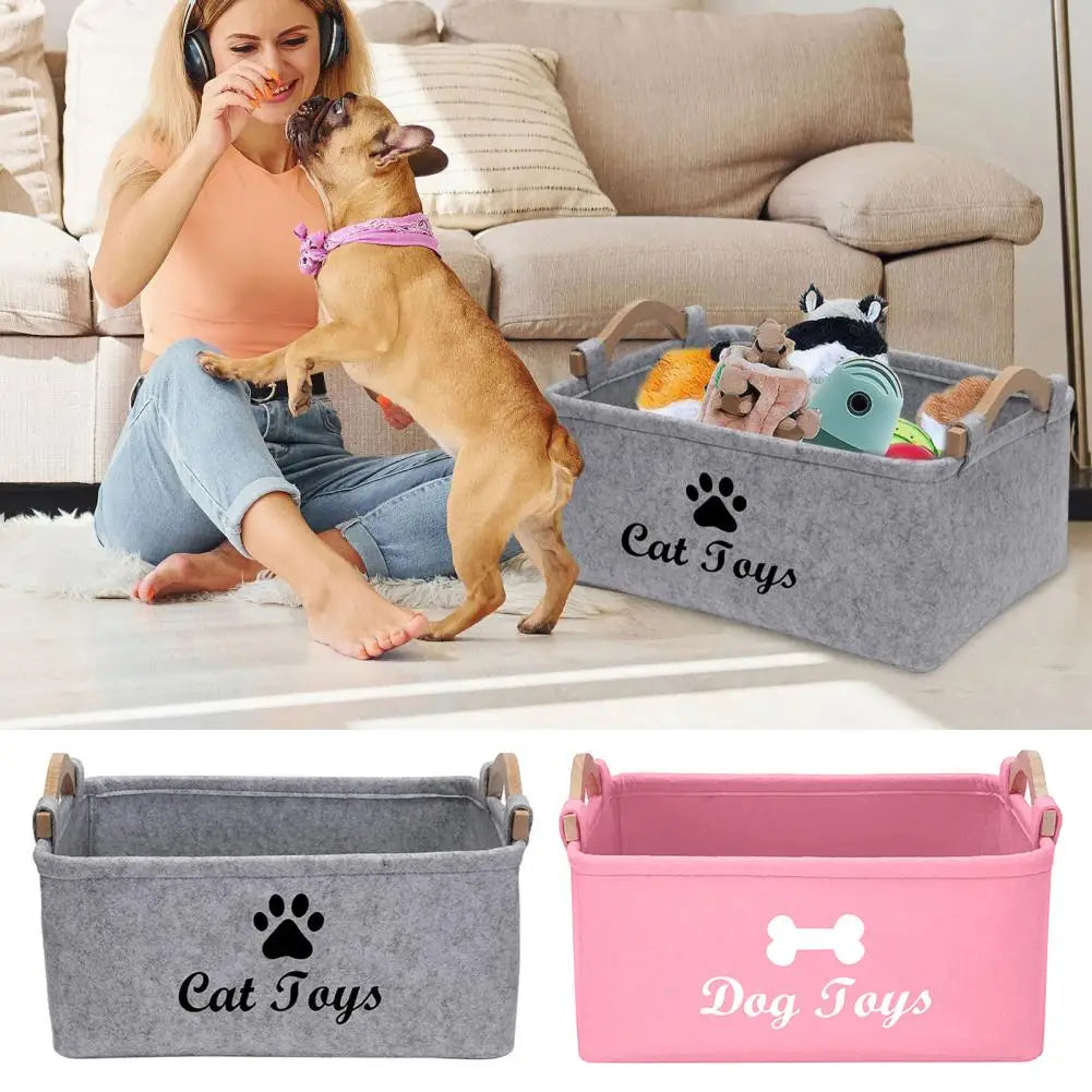 Dog or Cat Toy Storage Container with Wooden Handles