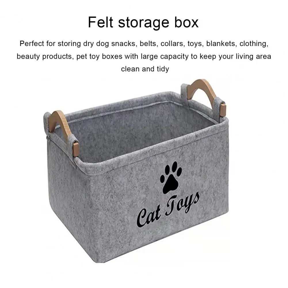 Dog or Cat Toy Storage Container with Wooden Handles