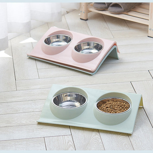 Double Stainless Steel Slow Feeding Raised Bowls