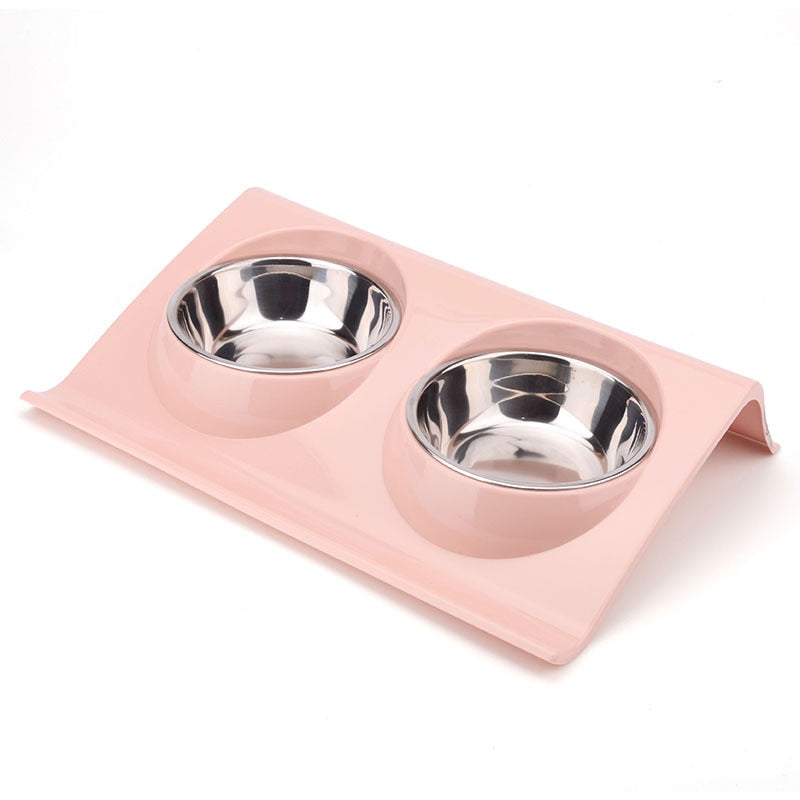 Double Stainless Steel Slow Feeding Raised Bowls