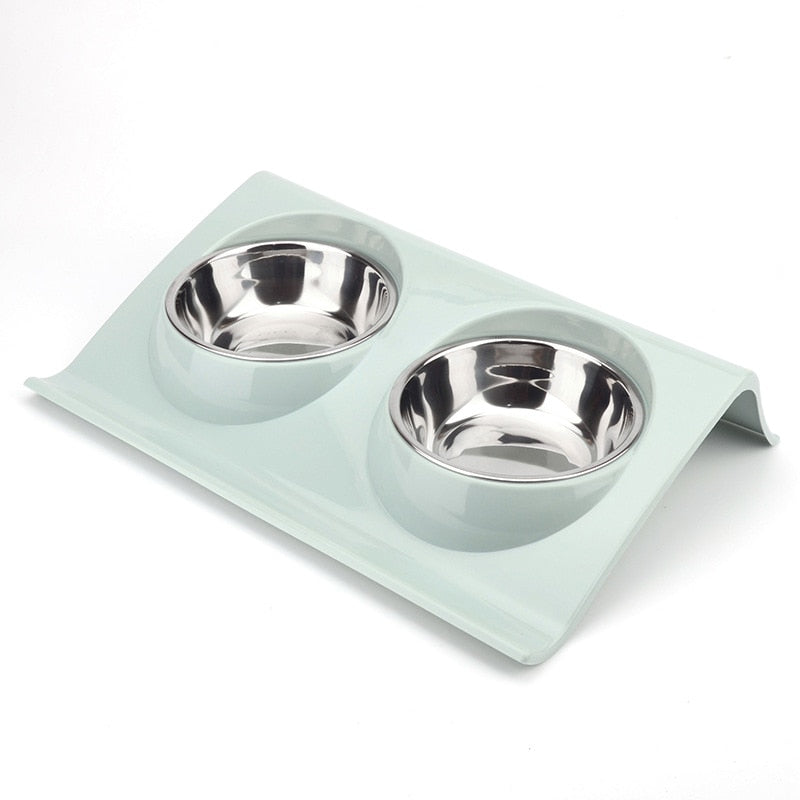 Double Stainless Steel Slow Feeding Raised Bowls