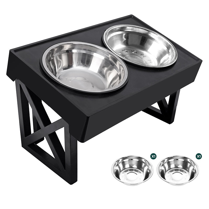 Elevated Double Bowl Raised Dog Food & Water Bowls - 3 x Height Settings