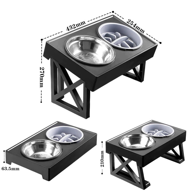 Elevated Double Bowl Raised Dog Food & Water Bowls - 3 x Height Settings