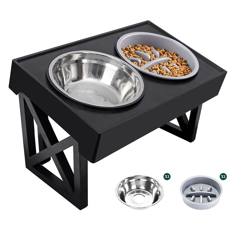 Elevated Double Bowl Raised Dog Food & Water Bowls - 3 x Height Settings