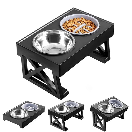 Elevated Double Bowl Raised Dog Food & Water Bowls - 3 x Height Settings