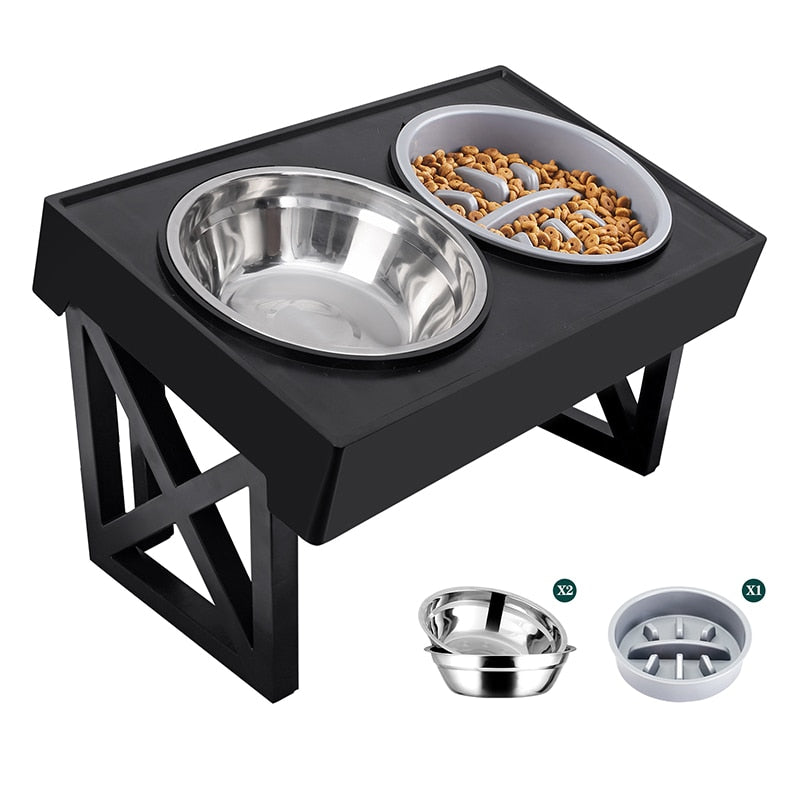 Elevated Double Bowl Raised Dog Food & Water Bowls - 3 x Height Settings