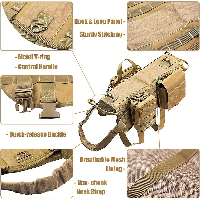 Tactical Dog Camouflage Harness with Pouches