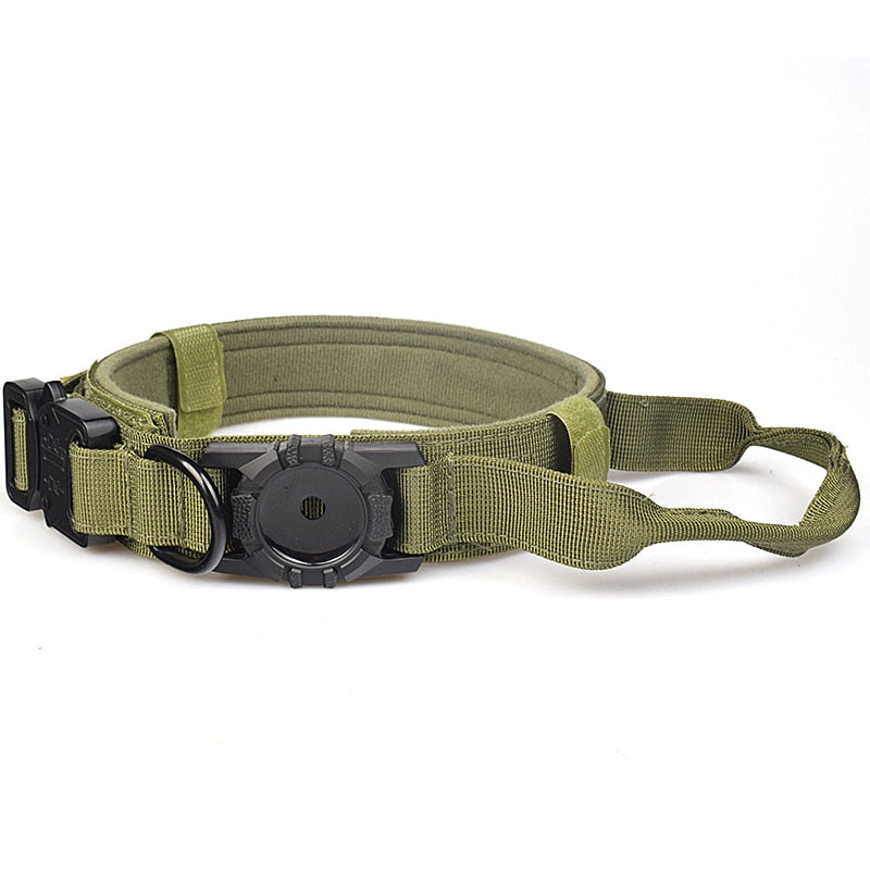 Heavy Duty Tactical Dog Collar Compatible With Air Tag, Military Dog Collar  With Air Tag Holder Case And Handle