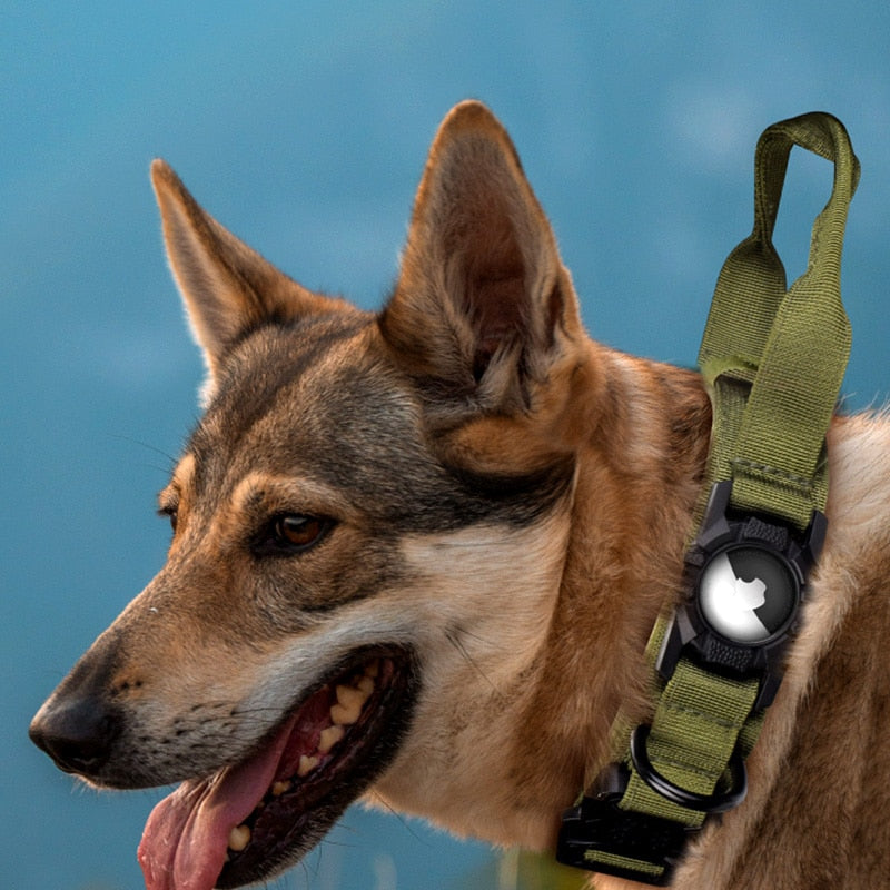 Heavy Duty Tactical Military Dog Collar with AirTag Holder (AirTag not inc)