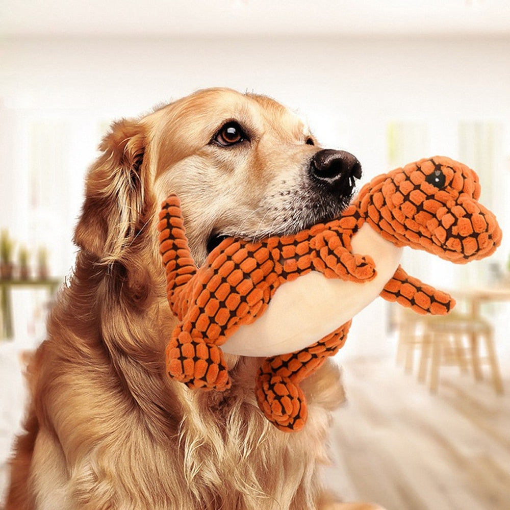 Interactive Plush Colourful Dinosaur Chew Toy For Dogs.