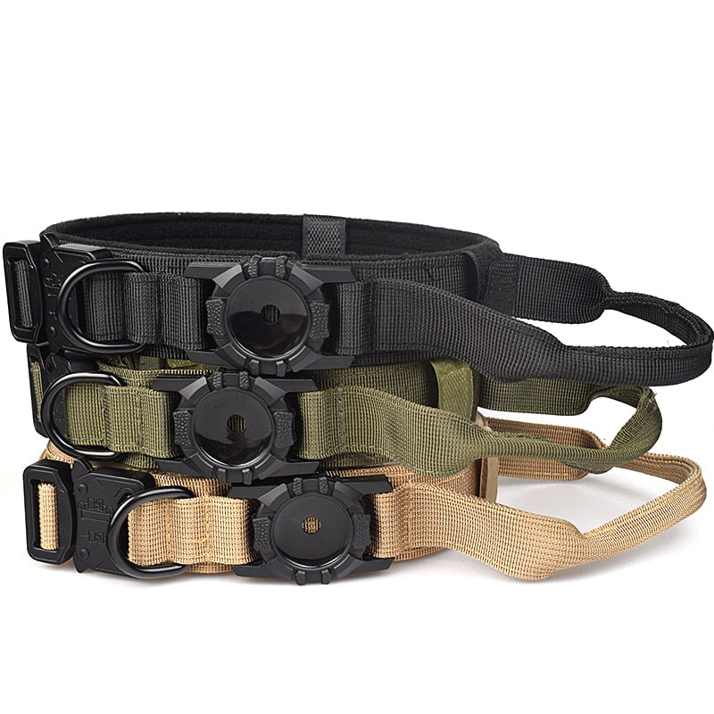 Heavy Duty Tactical Military Dog Collar with AirTag Holder (AirTag not inc)